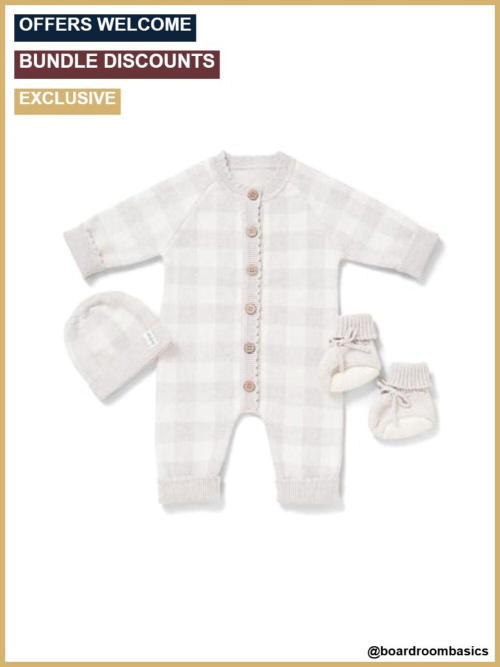 Newborn Cotton Knit 3-Piece Layette Set Romper Hat Booties